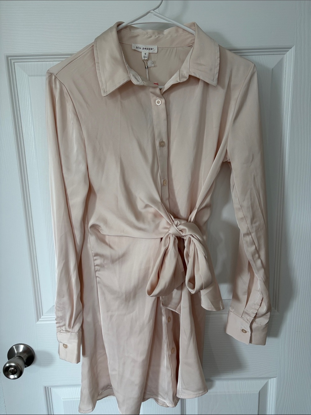 Blu Pepper Blush Button-Down Tie-Waist Dress